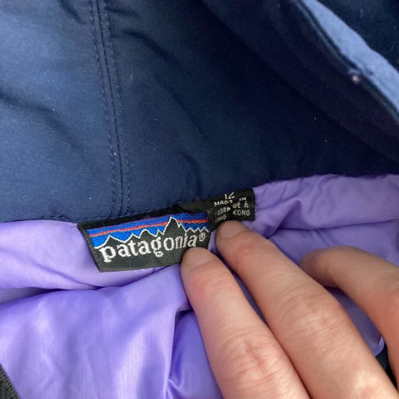 Patagonia Womens Snow Pants Bibs  Ski Pants Straps Blue Pink Lining Size 12 - Picture 6 of 7